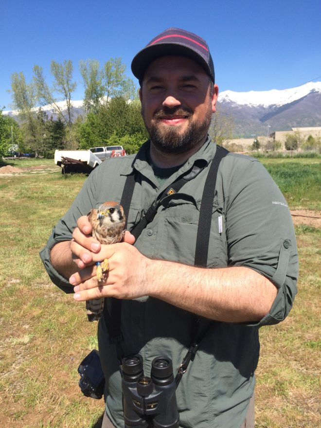 Brian Rusnica with American Kestrel